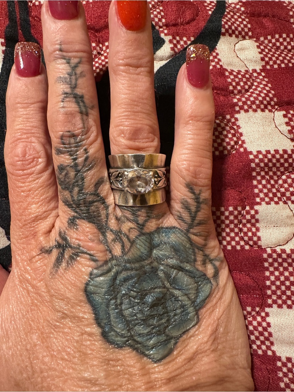 Sterling Silver Wide Band Ring with Clear Stone - Silver